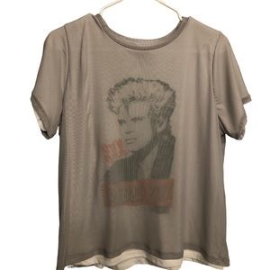 Billy Idol 1984 Rebel Yell Tour Mesh Overlay white womens tshirt sz M